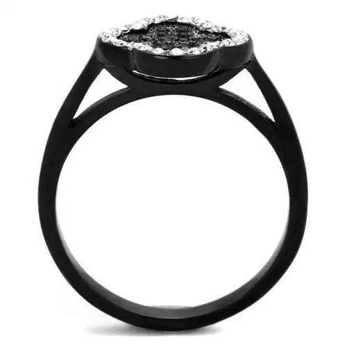TK1917 - Two-Tone IP Black Stainless Steel Ring with Top Grade Crystal in Jet - Alamode - Flyclothing LLC