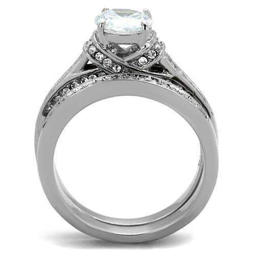 TK1919 - High polished (no plating) Stainless Steel Ring with AAA Grade CZ in Clear - Alamode - Flyclothing LLC