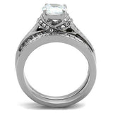 TK1919 - High polished (no plating) Stainless Steel Ring with AAA Grade CZ in Clear - Alamode - Flyclothing LLC