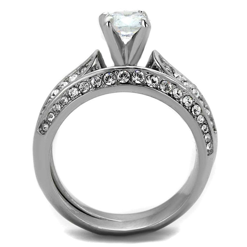 TK1920 - High polished (no plating) Stainless Steel Ring with AAA Grade CZ in Clear - Alamode - Flyclothing LLC