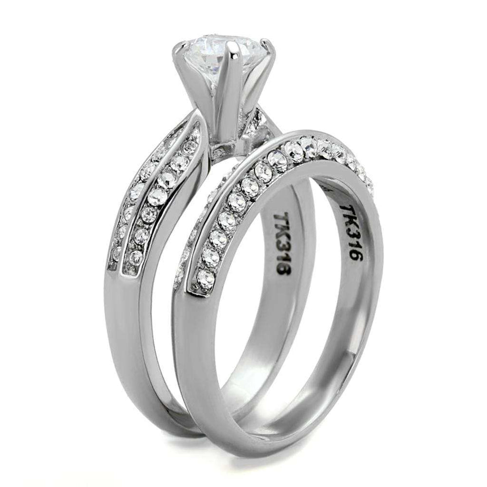 TK1920 - High polished (no plating) Stainless Steel Ring with AAA Grade CZ in Clear - Alamode - Flyclothing LLC