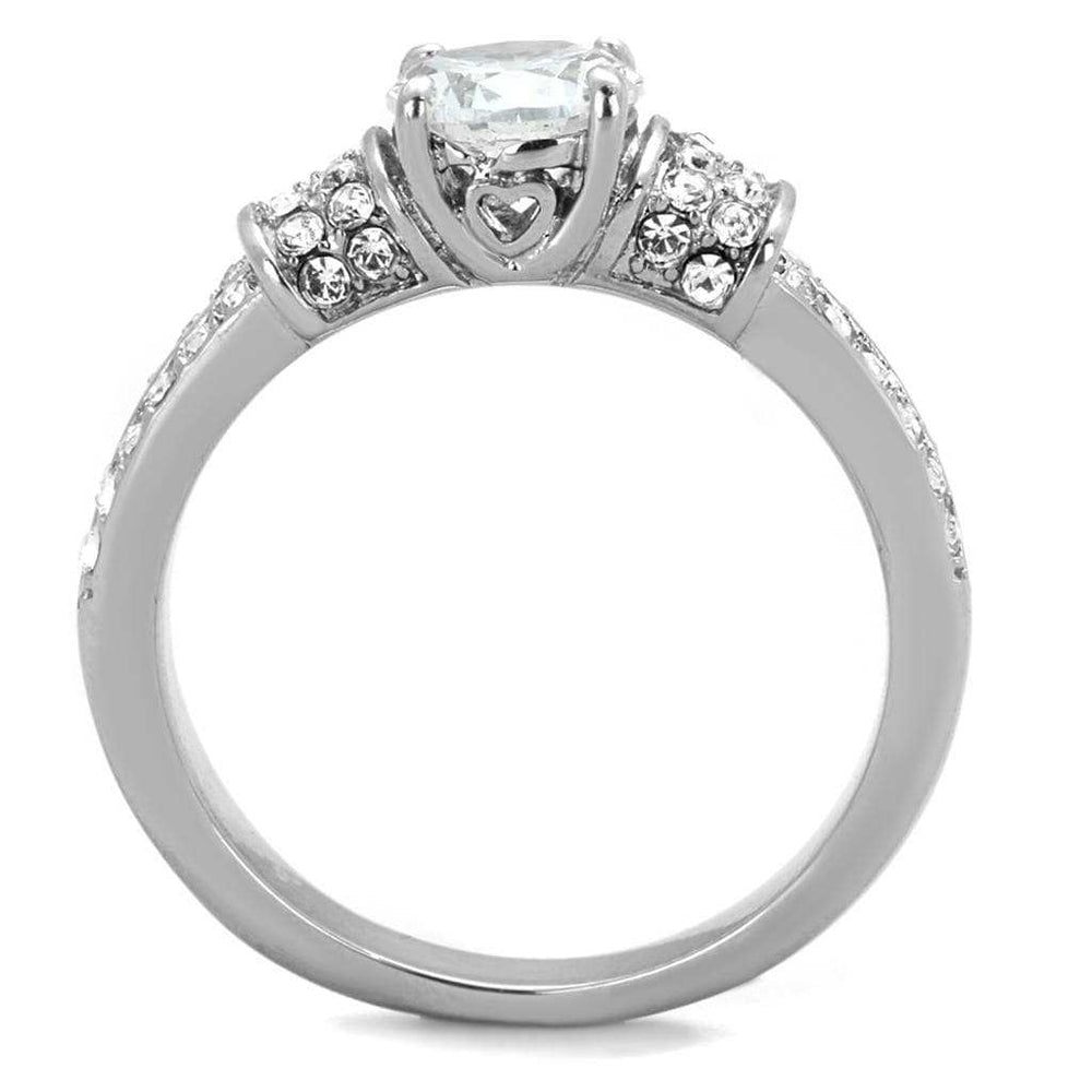 TK1921 - High polished (no plating) Stainless Steel Ring with AAA Grade CZ in Clear - Alamode - Flyclothing LLC