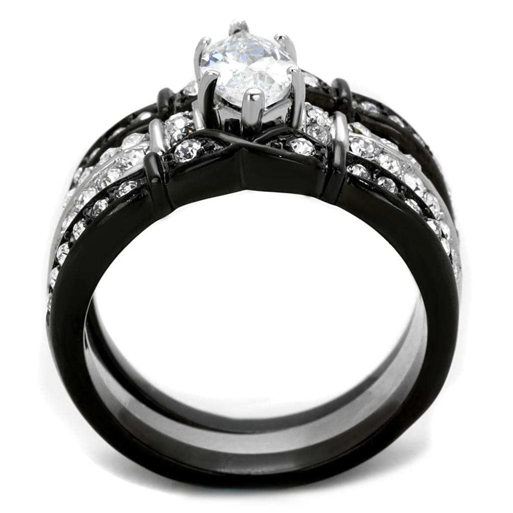 TK1922 - Two-Tone IP Black Stainless Steel Ring with AAA Grade CZ in Clear - Alamode - Flyclothing LLC