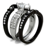 TK1922 - Two-Tone IP Black Stainless Steel Ring with AAA Grade CZ in Clear - Alamode - Flyclothing LLC