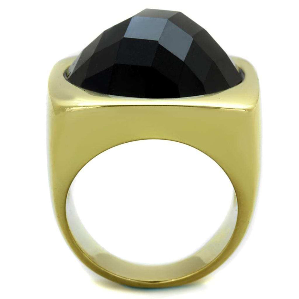 TK1925 - IP Gold(Ion Plating) Stainless Steel Ring with Synthetic Synthetic Stone in Jet - Alamode - Flyclothing LLC