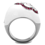TK1927 - High polished (no plating) Stainless Steel Ring with Top Grade Crystal in Ruby - Alamode - Flyclothing LLC