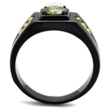 TK1928 - IP Black(Ion Plating) Stainless Steel Ring with AAA Grade CZ in Olivine color - Alamode - Flyclothing LLC