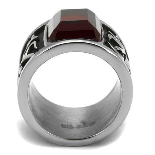 TK1964 - High polished (no plating) Stainless Steel Ring with Synthetic Synthetic Glass in Siam - Alamode - Flyclothing LLC
