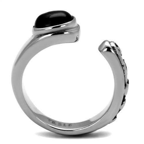 TK1971 - High polished (no plating) Stainless Steel Ring with Synthetic Onyx in Jet - Alamode - Flyclothing LLC