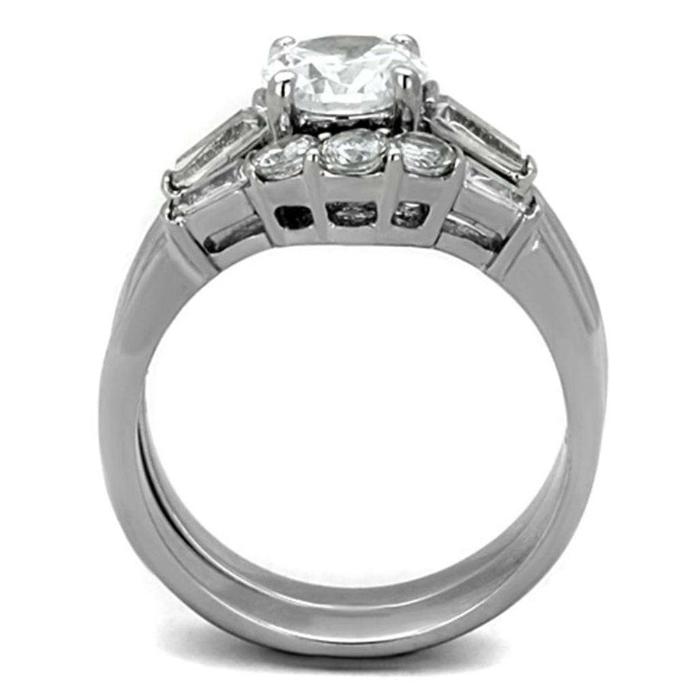 TK1W001 - High polished (no plating) Stainless Steel Ring with AAA Grade CZ in Clear - Alamode - Flyclothing LLC
