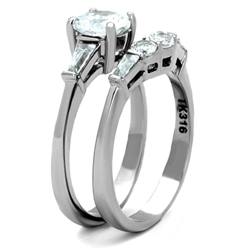 TK1W001 - High polished (no plating) Stainless Steel Ring with AAA Grade CZ in Clear - Alamode - Flyclothing LLC