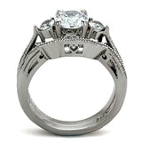 TK1W002 - High polished (no plating) Stainless Steel Ring with AAA Grade CZ in Clear - Alamode - Flyclothing LLC