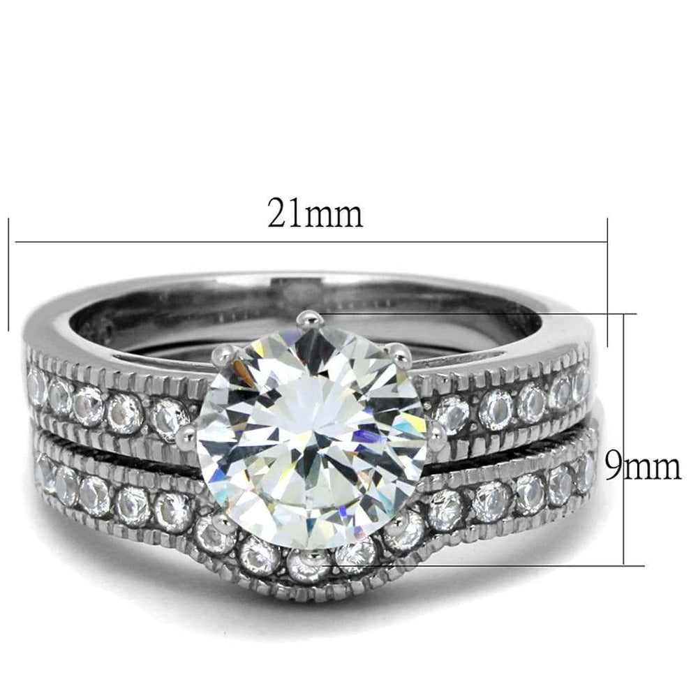 TK1W007 - High polished (no plating) Stainless Steel Ring with AAA Grade CZ in Clear - Alamode - Flyclothing LLC