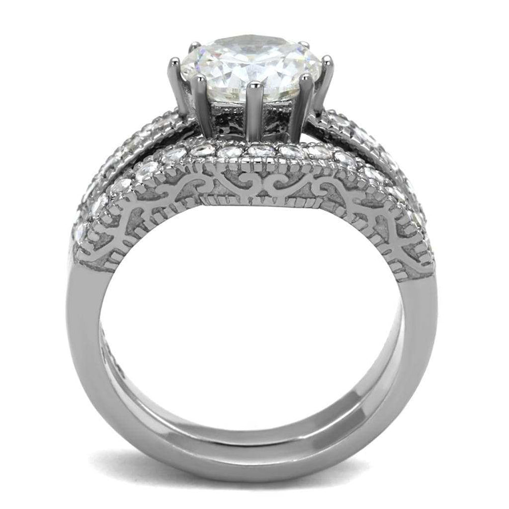 TK1W007 - High polished (no plating) Stainless Steel Ring with AAA Grade CZ in Clear - Alamode - Flyclothing LLC
