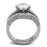 TK1W007 - High polished (no plating) Stainless Steel Ring with AAA Grade CZ in Clear - Alamode - Flyclothing LLC