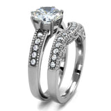 TK1W007 - High polished (no plating) Stainless Steel Ring with AAA Grade CZ in Clear - Alamode - Flyclothing LLC