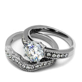 TK1W007 - High polished (no plating) Stainless Steel Ring with AAA Grade CZ in Clear - Alamode - Flyclothing LLC