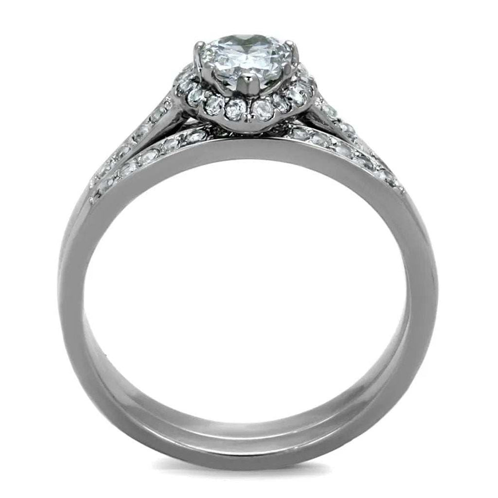 TK1W161 - High polished (no plating) Stainless Steel Ring with AAA Grade CZ in Clear - Alamode - Flyclothing LLC