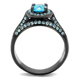 TK1W163LJ - IP Light Black (IP Gun) Stainless Steel Ring with AAA Grade CZ in Sea Blue - Alamode - Flyclothing LLC