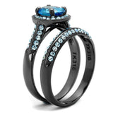 TK1W163LJ - IP Light Black (IP Gun) Stainless Steel Ring with AAA Grade CZ in Sea Blue - Alamode - Flyclothing LLC