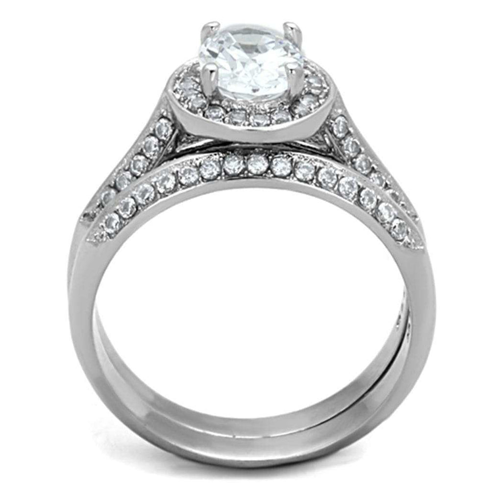 TK1W163 - High polished (no plating) Stainless Steel Ring with AAA Grade CZ in Clear - Alamode - Flyclothing LLC