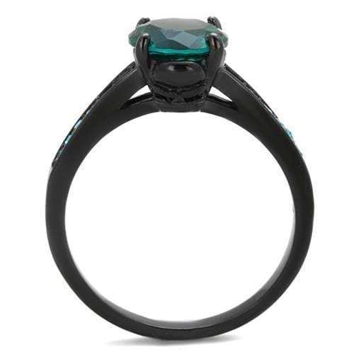 TK2014 - IP Black(Ion Plating) Stainless Steel Ring with Synthetic Synthetic Glass in Blue Zircon - Alamode - Flyclothing LLC