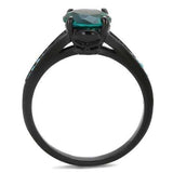 TK2014 - IP Black(Ion Plating) Stainless Steel Ring with Synthetic Synthetic Glass in Blue Zircon - Alamode - Flyclothing LLC