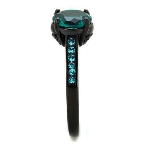 TK2014 - IP Black(Ion Plating) Stainless Steel Ring with Synthetic Synthetic Glass in Blue Zircon - Alamode - Flyclothing LLC