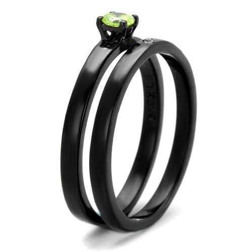 TK2015 - IP Black(Ion Plating) Stainless Steel Ring with AAA Grade CZ in Apple Green color - Alamode - Flyclothing LLC