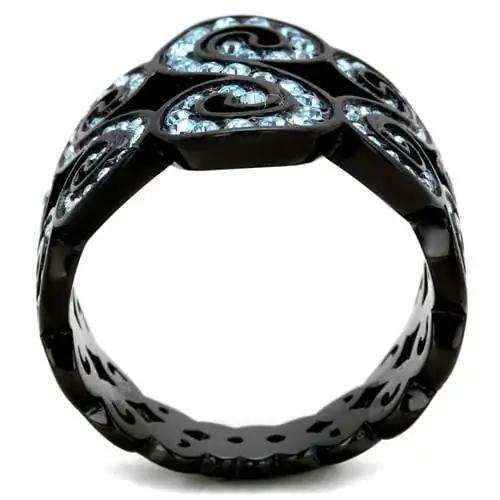 TK2018 - IP Black(Ion Plating) Stainless Steel Ring with Top Grade Crystal in Sea Blue - Alamode - Flyclothing LLC
