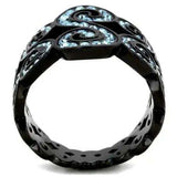 TK2018 - IP Black(Ion Plating) Stainless Steel Ring with Top Grade Crystal in Sea Blue - Alamode - Flyclothing LLC