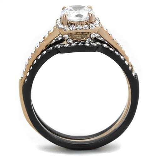 TK2020 - IP Rose Gold+ IP Black (Ion Plating) Stainless Steel Ring with AAA Grade CZ in Clear - Alamode - Flyclothing LLC
