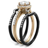 TK2020 - IP Rose Gold+ IP Black (Ion Plating) Stainless Steel Ring with AAA Grade CZ in Clear - Alamode - Flyclothing LLC