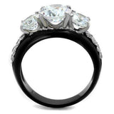 TK2021 - Two-Tone IP Black Stainless Steel Ring with AAA Grade CZ in Clear - Alamode - Flyclothing LLC