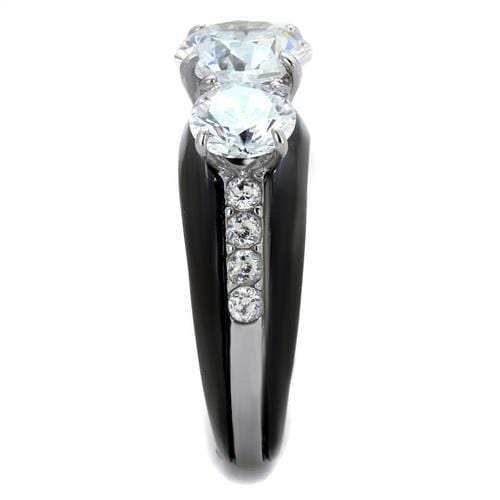 TK2021 - Two-Tone IP Black Stainless Steel Ring with AAA Grade CZ in Clear - Alamode - Flyclothing LLC