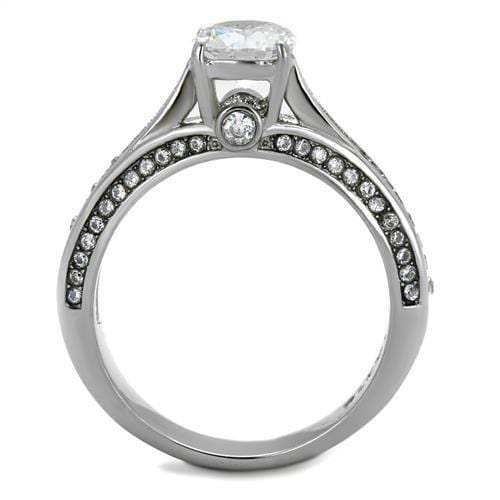 TK2026 - High polished (no plating) Stainless Steel Ring with AAA Grade CZ in Clear - Alamode - Flyclothing LLC