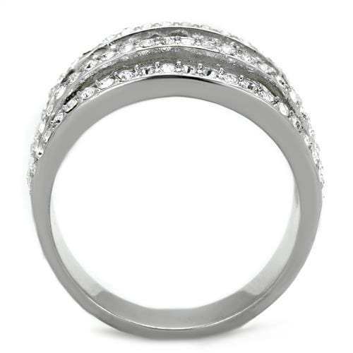 TK2029 - High polished (no plating) Stainless Steel Ring with Top Grade Crystal in Clear - Alamode - Flyclothing LLC