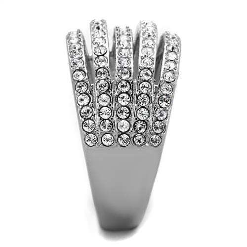 TK2029 - High polished (no plating) Stainless Steel Ring with Top Grade Crystal in Clear - Alamode - Flyclothing LLC