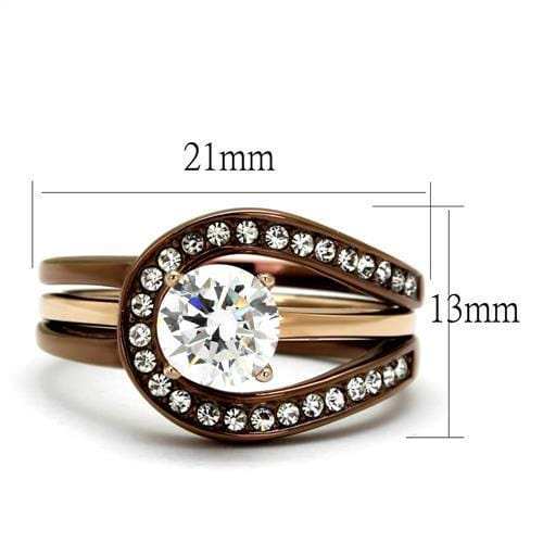 TK2032LC - IP Rose Gold & IP light Coffee Stainless Steel Ring with AAA Grade CZ in Clear - Alamode - Flyclothing LLC