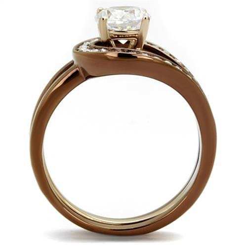 TK2032LC - IP Rose Gold & IP light Coffee Stainless Steel Ring with AAA Grade CZ in Clear - Alamode - Flyclothing LLC