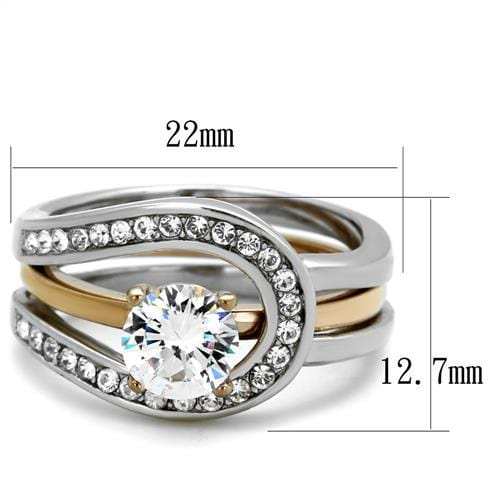 TK2032 - Two-Tone IP Rose Gold Stainless Steel Ring with AAA Grade CZ in Clear - Alamode - Flyclothing LLC