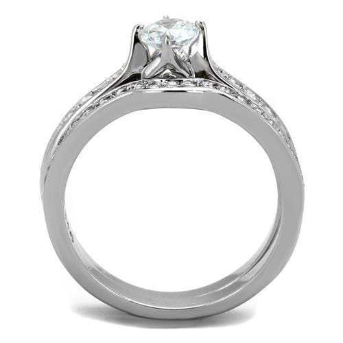 TK2039 - High polished (no plating) Stainless Steel Ring with AAA Grade CZ in Clear - Alamode - Flyclothing LLC