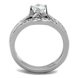 TK2039 - High polished (no plating) Stainless Steel Ring with AAA Grade CZ in Clear - Alamode - Flyclothing LLC