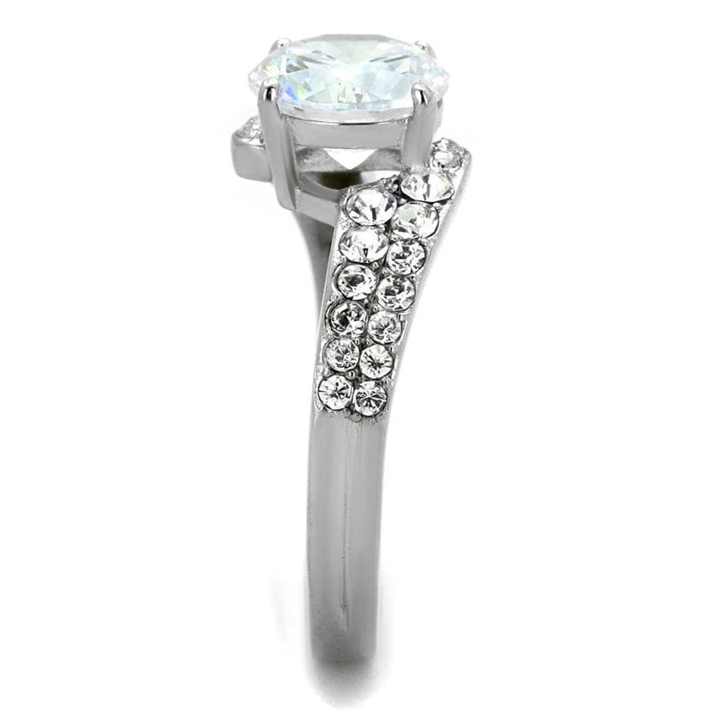 TK2040 - High polished (no plating) Stainless Steel Ring with AAA Grade CZ in Clear - Alamode - Flyclothing LLC