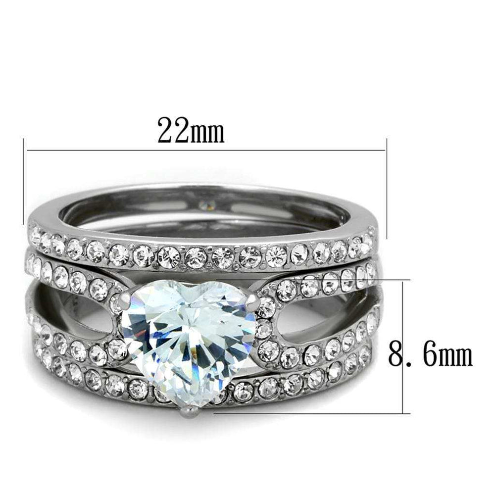 TK2041 - High polished (no plating) Stainless Steel Ring with AAA Grade CZ in Clear - Alamode - Flyclothing LLC