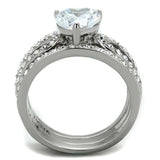 TK2041 - High polished (no plating) Stainless Steel Ring with AAA Grade CZ in Clear - Alamode - Flyclothing LLC
