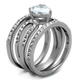 TK2041 - High polished (no plating) Stainless Steel Ring with AAA Grade CZ in Clear - Alamode - Flyclothing LLC