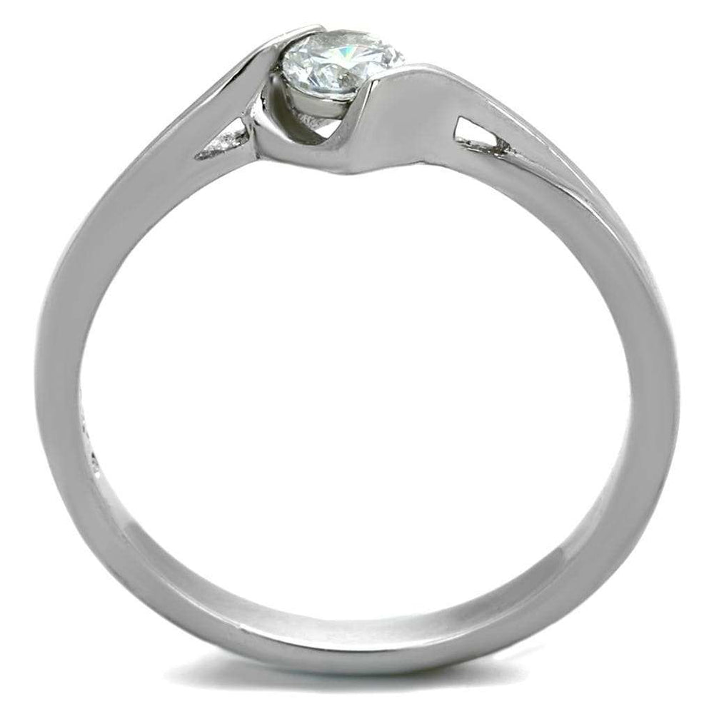 TK2042 - High polished (no plating) Stainless Steel Ring with AAA Grade CZ in Clear - Alamode - Flyclothing LLC