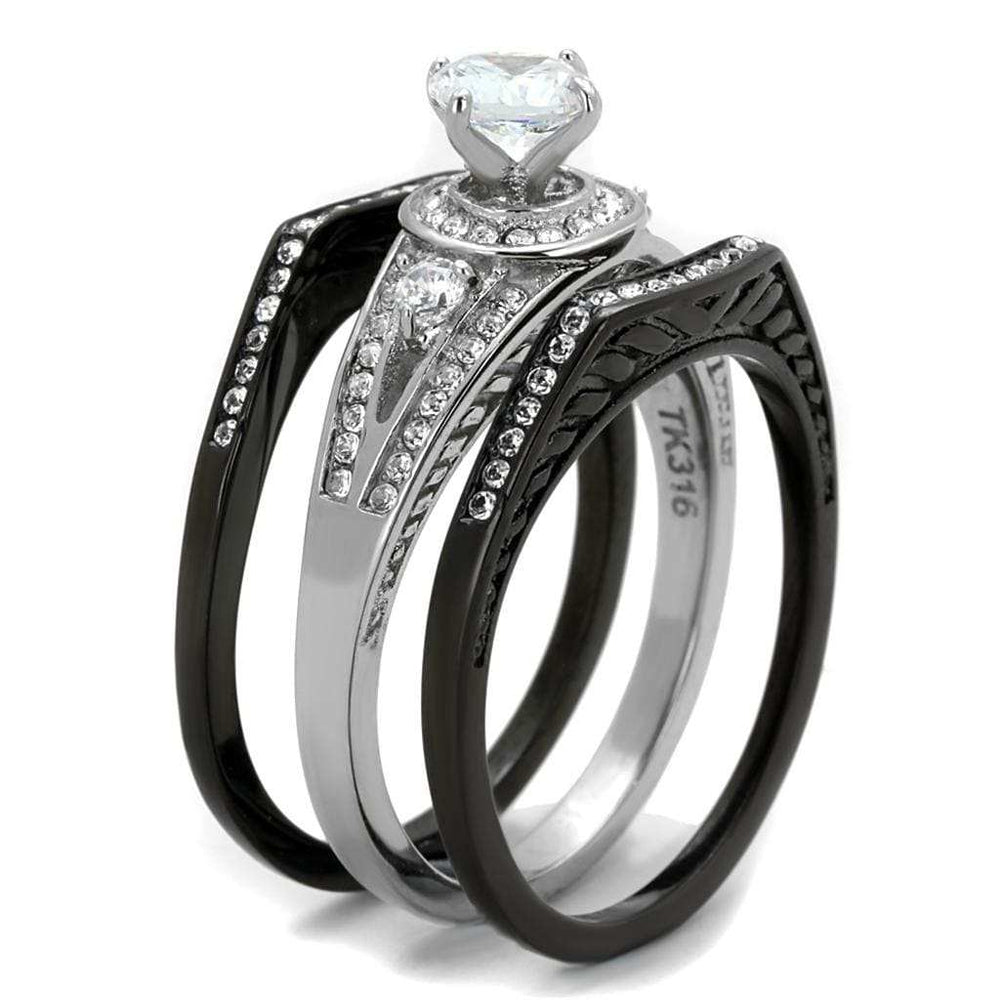 TK2044 - Two-Tone IP Black Stainless Steel Ring with AAA Grade CZ in Clear - Alamode - Flyclothing LLC