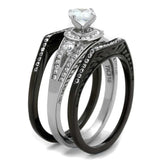 TK2044 - Two-Tone IP Black Stainless Steel Ring with AAA Grade CZ in Clear - Alamode - Flyclothing LLC